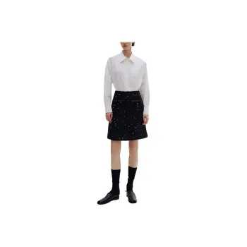 Roselingling Casual Short Skirts Women's Shimmering Silver Scales Black