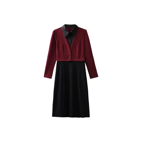 Mapping Long Sleeved Dresses Women's Burgundy