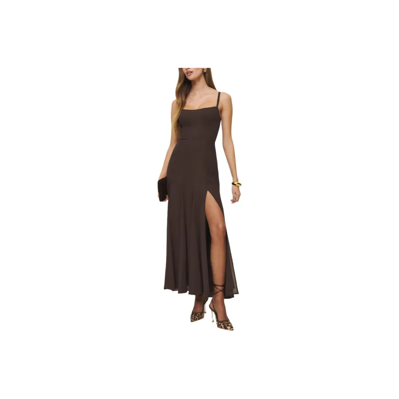 REFORMATION Eridania Dress Slip Dresses Women's Brown-0