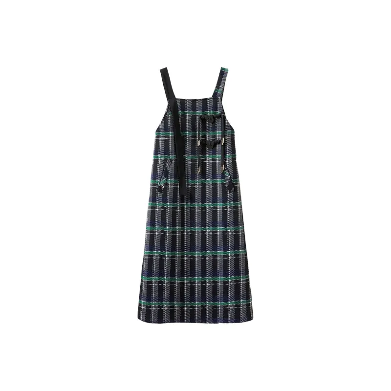 TOUCH Sleeveless Dress Women's Black Gray Plaid-0