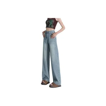 Menglaini Jeans Women's Texture Blue