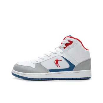 QIAODAN Anti Slip Wear Resistant High Top Skateboard Shoes Men's White Blue