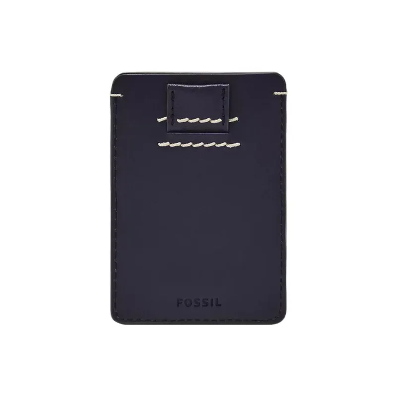 FOSSIL Leather Card Holder Unisex Badge Blue-2