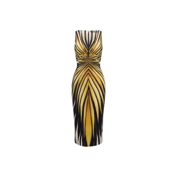 Roberto Cavalli Ray Of Gold Print Midi Dress
