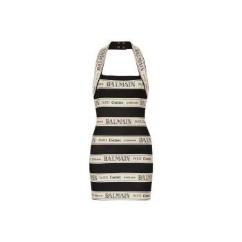 BALMAIN Ribbon Motif Jacquard Halterneck Dress