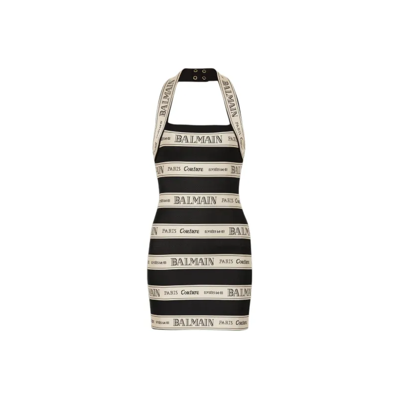 BALMAIN Ribbon Motif Jacquard Halterneck Dress-0