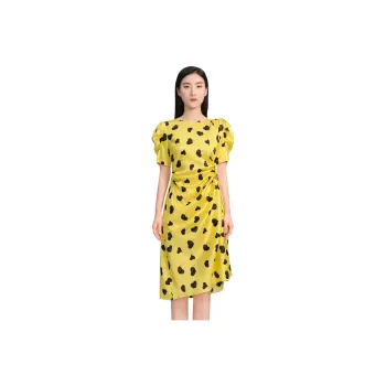 Blood Glitter Short-Sleeved Dresses Women's Yellow Floral