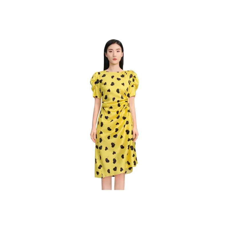 Blood Glitter Short-Sleeved Dresses Women's Yellow Floral-0