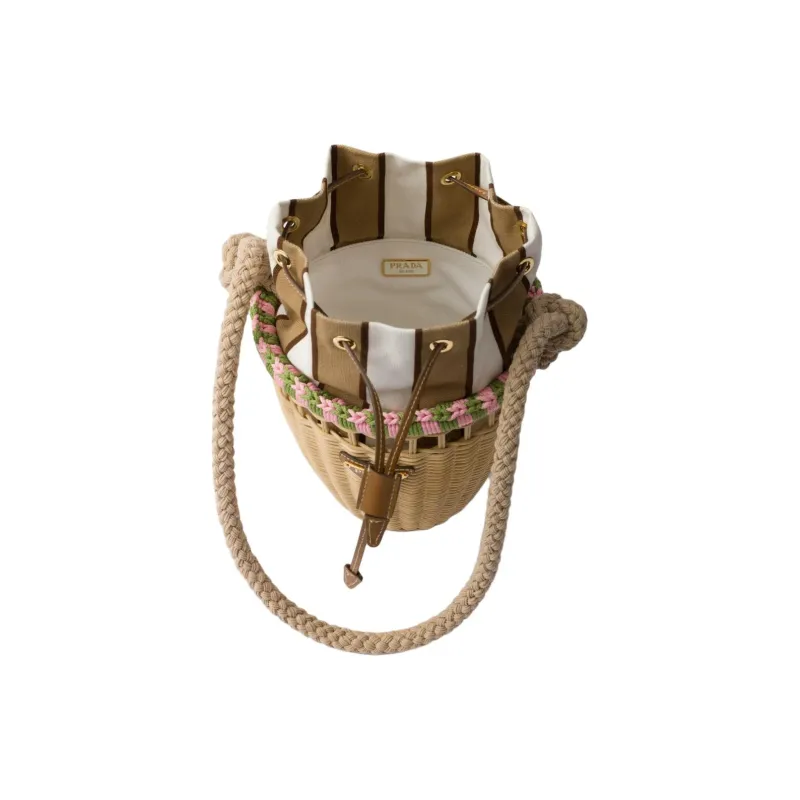 PRADA Wicker Handbag Mini Women's Brown & Petal Pink-4