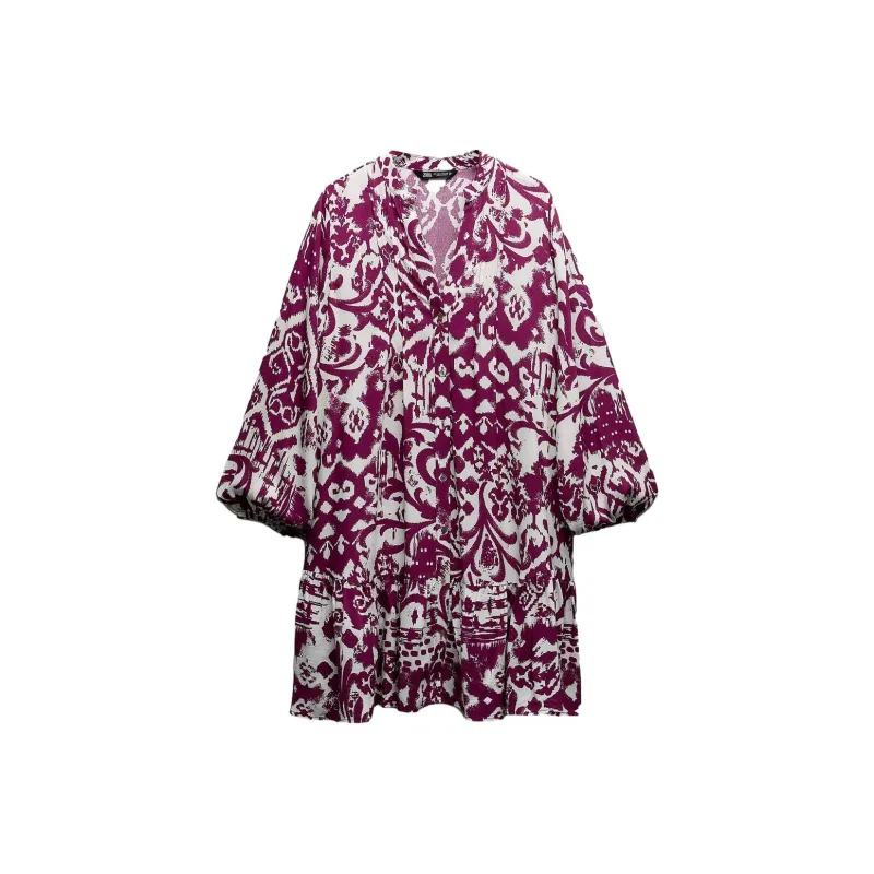 ZARA Long-Sleeved Dresses Women's Pink/White-0