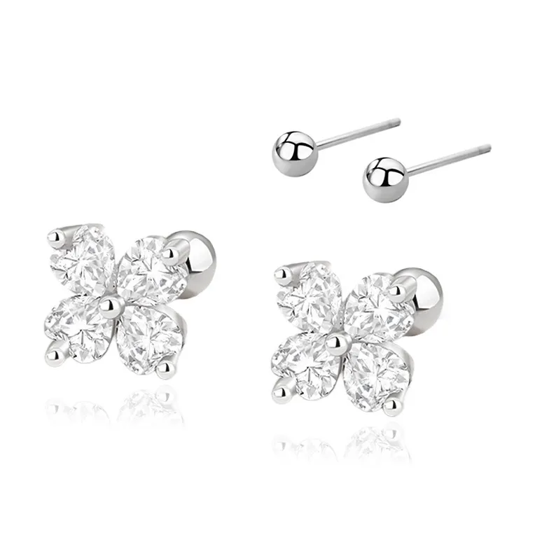 Central Fashion 999 Fine Silver Stud Earrings Women's-4
