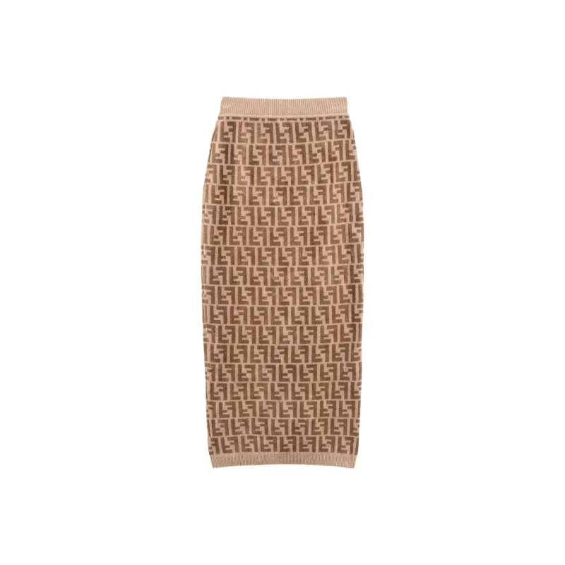 FENDI FW22 Casual Long Skirts Women's Brown-0