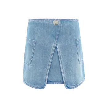 BALMAIN Denim Short Skirts Women's Blue