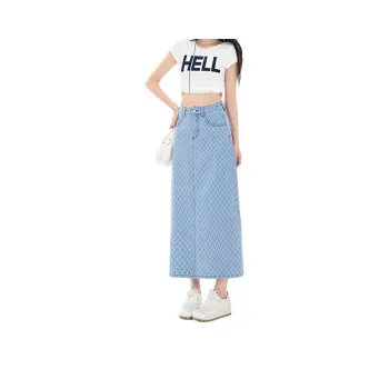 HELEH Denim Long Skirts Women's Jacquard Blue