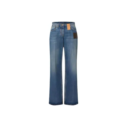 LOUIS VUITTON Stonewashed Monogram Patch Boot Cut Jeans Women's Blue