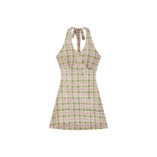 Giyu Slip Dresses Women's Green Plaid