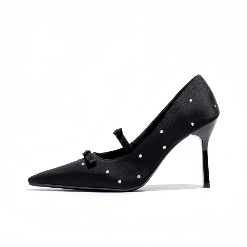 CHILI Slim Heel High Heels Women's Black-0