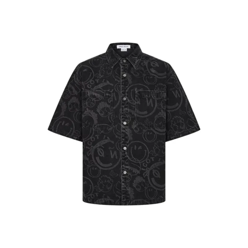 URBAN REVIVO Shirts Men Pitch Black Gray With Print-0
