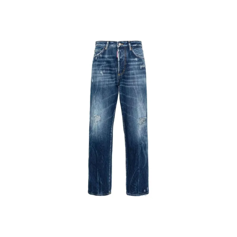 DSQUARED 2 Mid Rise Distressed Straight Leg Jeans-0