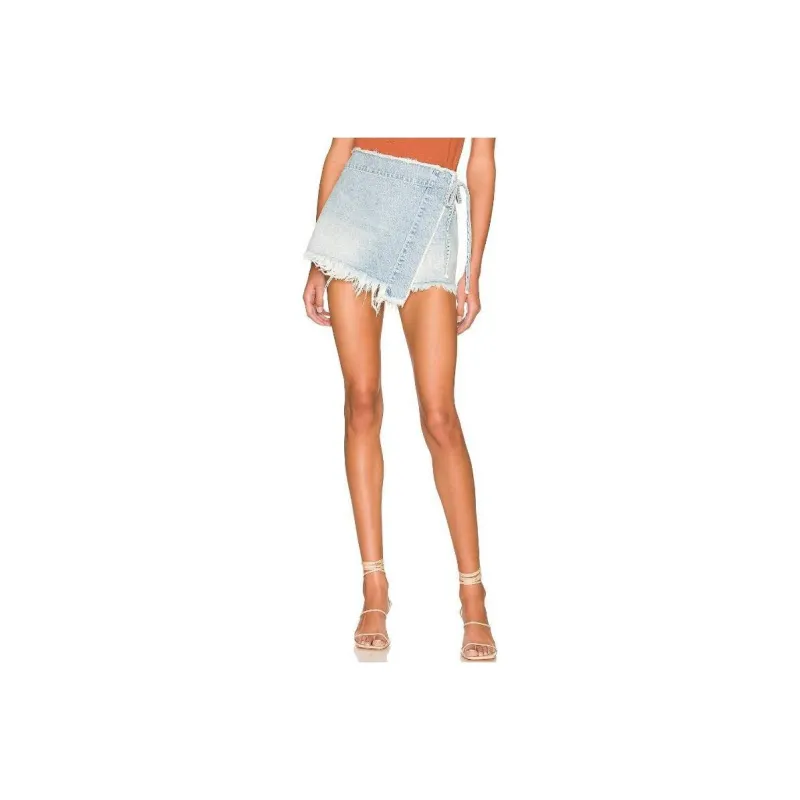 FREE PEOPLE Denim Short Skirts Women's Light Blue-0