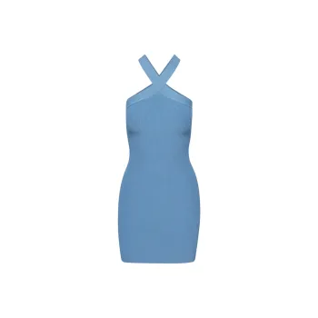 ARITZIA Babaton Sculpt Knit Criss Cross Dress Sleeveless Dress Women's Flagstone Blue/Stone Blue