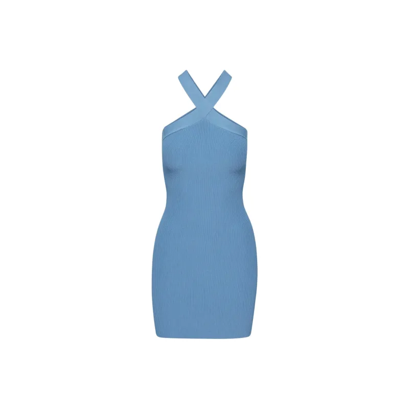 ARITZIA Babaton Sculpt Knit Criss Cross Dress Sleeveless Dress Women's Flagstone Blue/Stone Blue-0