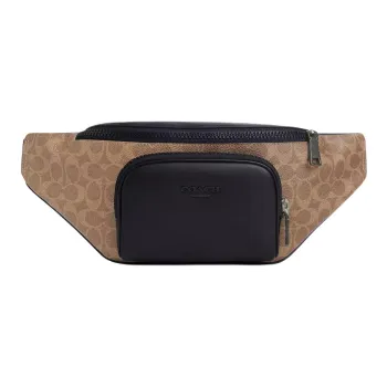COACH RACER Coated Canvas With Smooth Calfskin Fanny Pack Large Size Men's Beige & Black