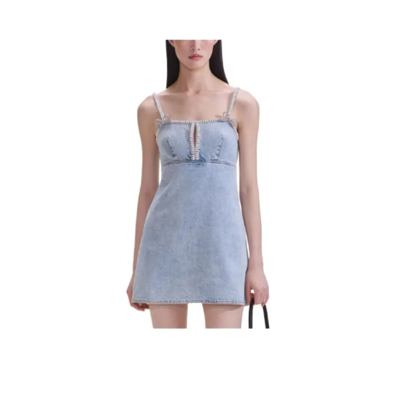 Self portrait Slip Dress Women's Light Denim Blue-0