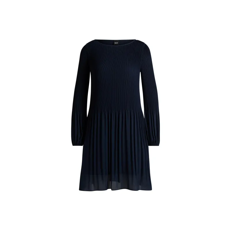 HUGO BOSS Long-Sleeved Dress In Lightweight Woven Fabric Long-Sleeved Dresses Women's Dark Blue-0