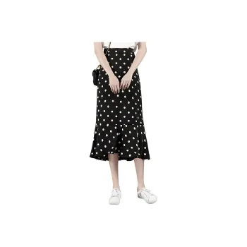 Cypress House Casual Long Skirt Women's Black With White Polka Dot