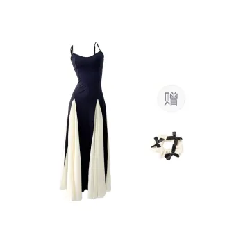 CPAURA Slip Dress Women's Black White+Bowknot Hair Tie Comes With