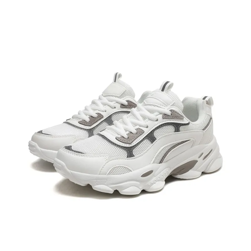 Binary Breathable Height Increase Low Top Chunky Sneakers Women's White Gray-2