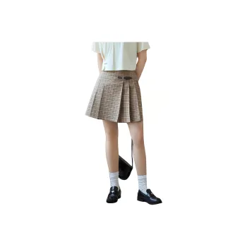 ZIHAN Casual Short Skirts Women's Coffee Plaid