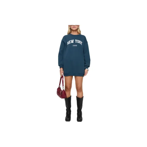 PRINCESS POLLY NEW YORK MINUTE MINI SWEATSHIRT DRESS Long Sleeved Dress Women's NAVY/Marine Blue
