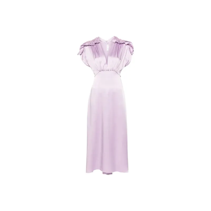 Victoria Beckham Plunging V Neck Satin Midi Dress-0