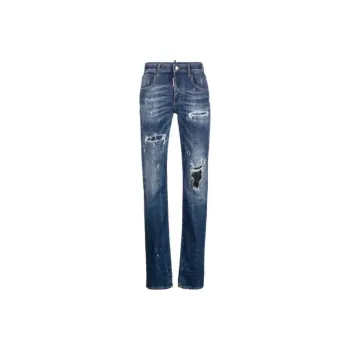 DSQUARED 2 SS24 S.S. Dark Ripped Leather Patch Jennifer Jeans Women's Blue