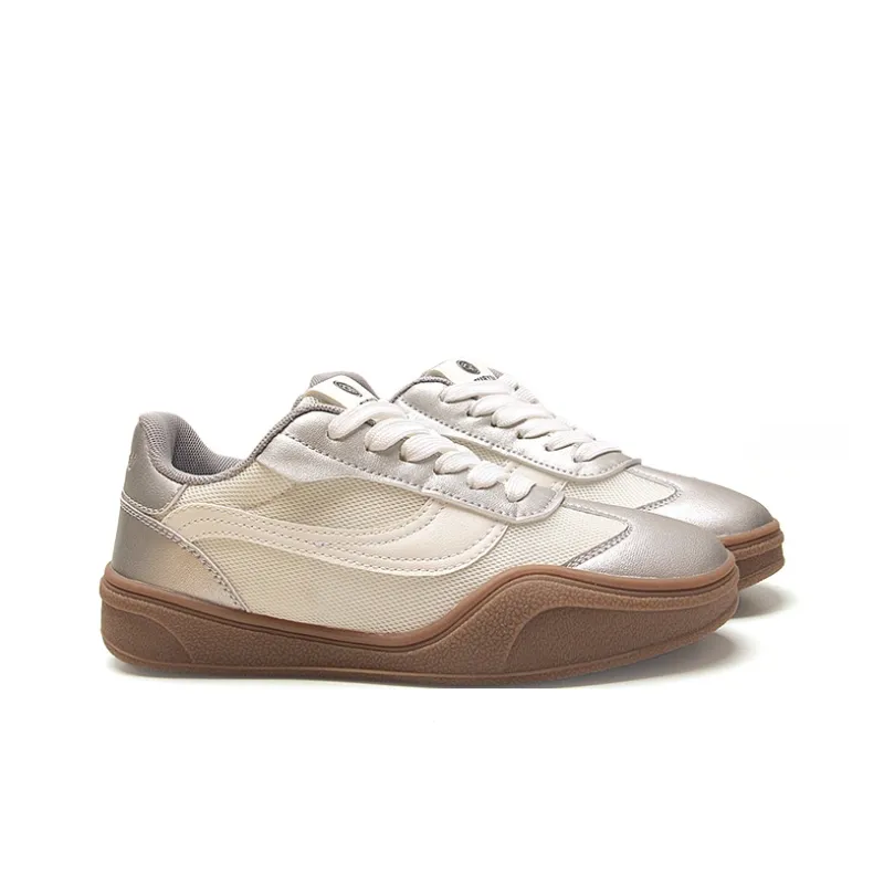 STUR YSN Abrasion Resistant, Lightweight, And Breathable Low Top Skateboard Shoes Women's Silver-3