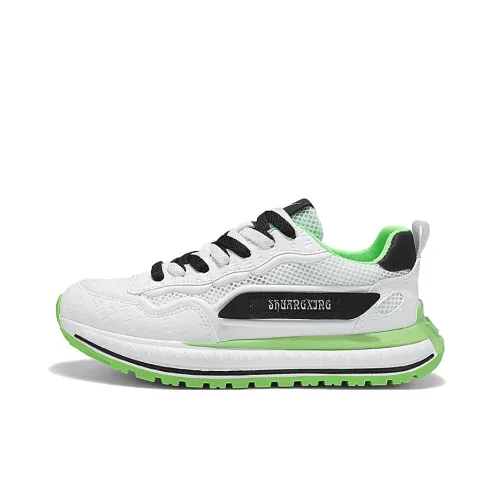 Binary Height Increasing Abrasion Resistant Breathable Low Top Chunky Sneakers Men's White Green