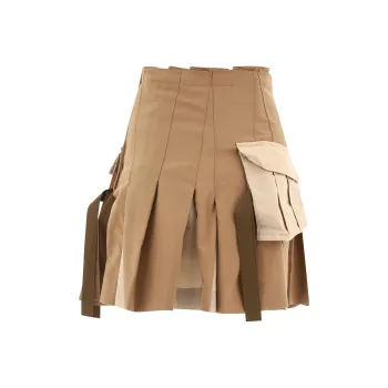 Sacai Twill Assymetric Pleated Mini Skirt 'Beige'