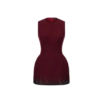 MONTSAND SS25 Burgundy Crystal Beaded Mini Dress Sleeveless Dress Women's Burgundy Red