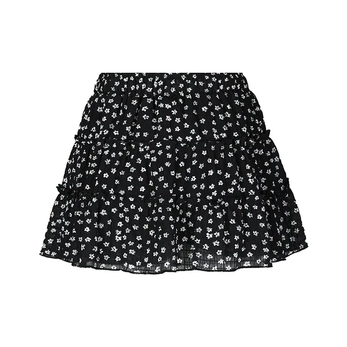 Wen Shan Casual Short Skirts Women's Black Floral-0