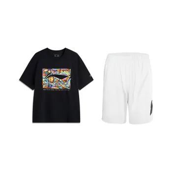 LiNing Casual Sportswear Unisex Black Top+White Pants