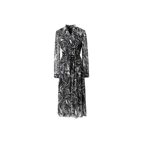 Yan Domain Long-Sleeved Dresses Women's Black Floral