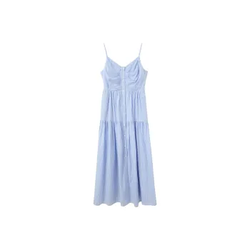 3COLOUR Slip Dress Women's Sky Blue Stripes