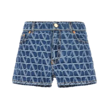 Valentino Toile Iconographe Logo Patch Denim Shorts
