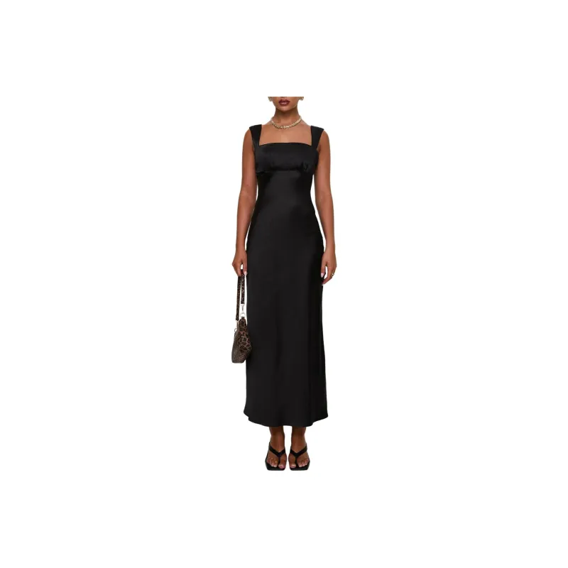 PRINCESS POLLY RADIOACTIVE BIAS CUT MAXI DRESS Slip Dresses Women's Black-0