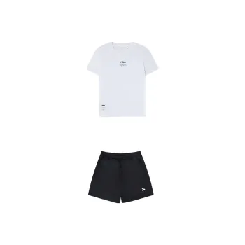 FILA Casual Suits Women's Set Bright White T Shirt+Black Shorts