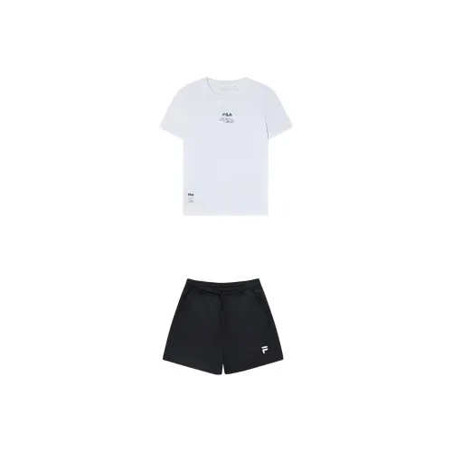 FILA Casual Suits Women's Set Bright White T Shirt+Black Shorts