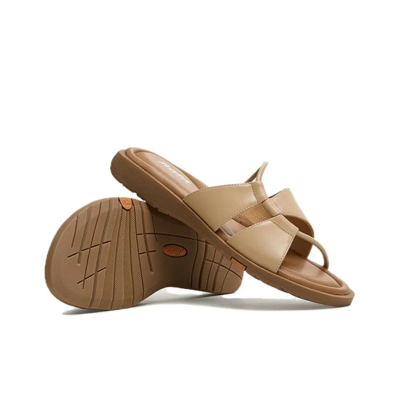 BATA Rubber Sole Leather Patchwork Quiet Slip Resistant Slide Slippers Women's-7