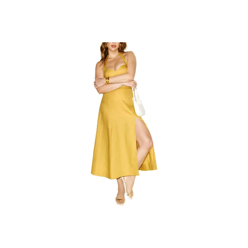 REFORMATION Tala Linen Dress Slip Dress Women's Sunflower Yellow-0